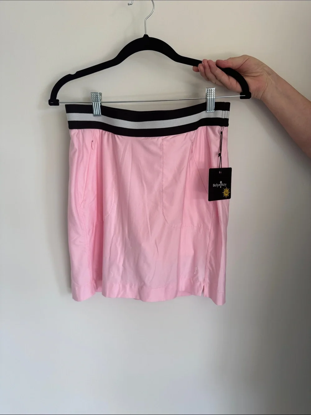 Belyn Key Light Pink Mini Skirt with Black-and-White Striped Waistband